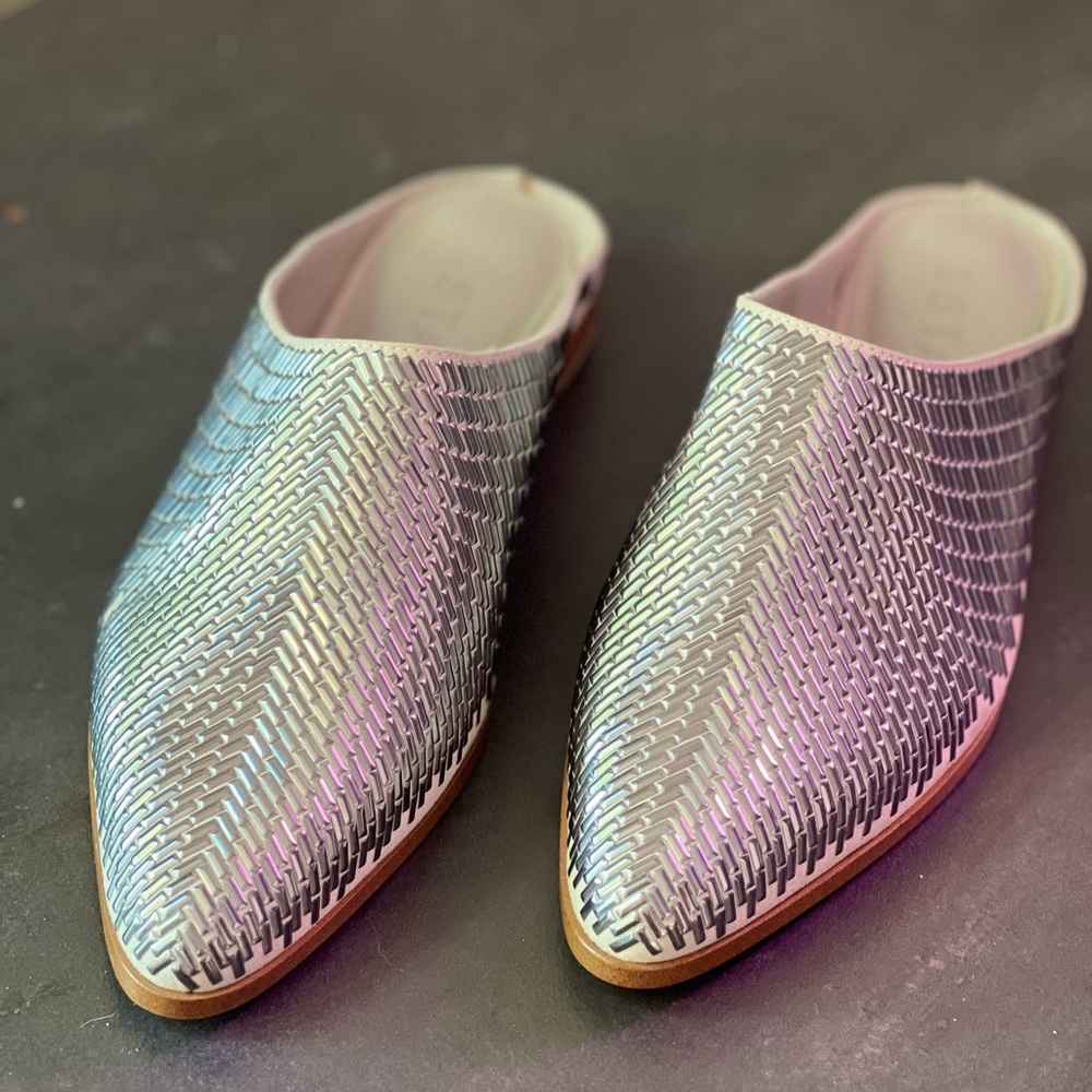 1. State Silver Metallic Beaded Mules